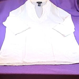 0716. EUC ~ Elementz ~ Large ~ White Beaded Gauze ~ 100 % Cotton ~